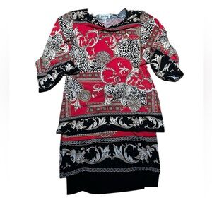 Joseph Ribkoff 2 piece Red and Black Patterned outfit